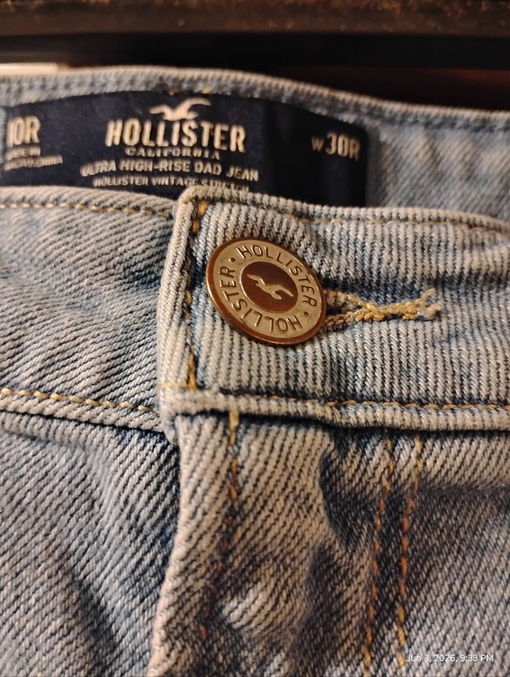 Hollister Light Blue Denim Jeans with Brown Leather Patch